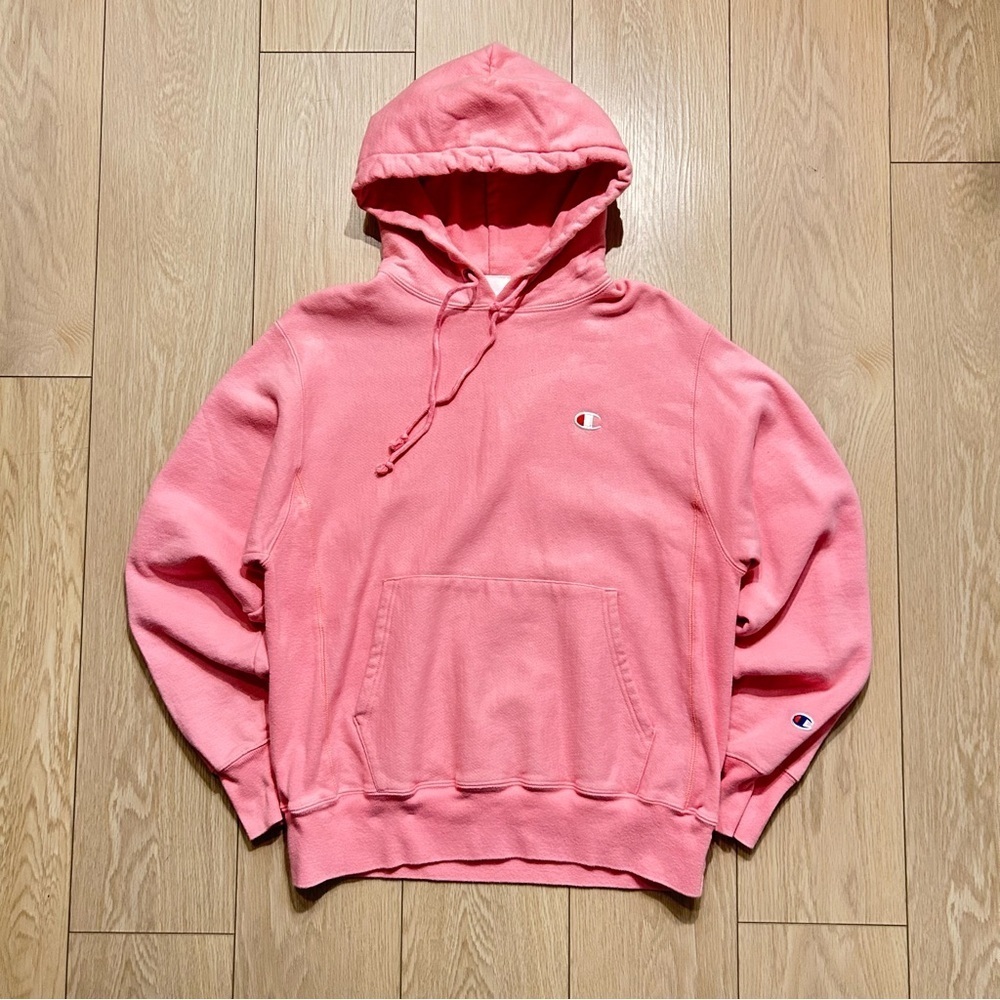 Champion Reverse Weave Pullover Hoodie Sweatshirt Pink Size M “C” Logo